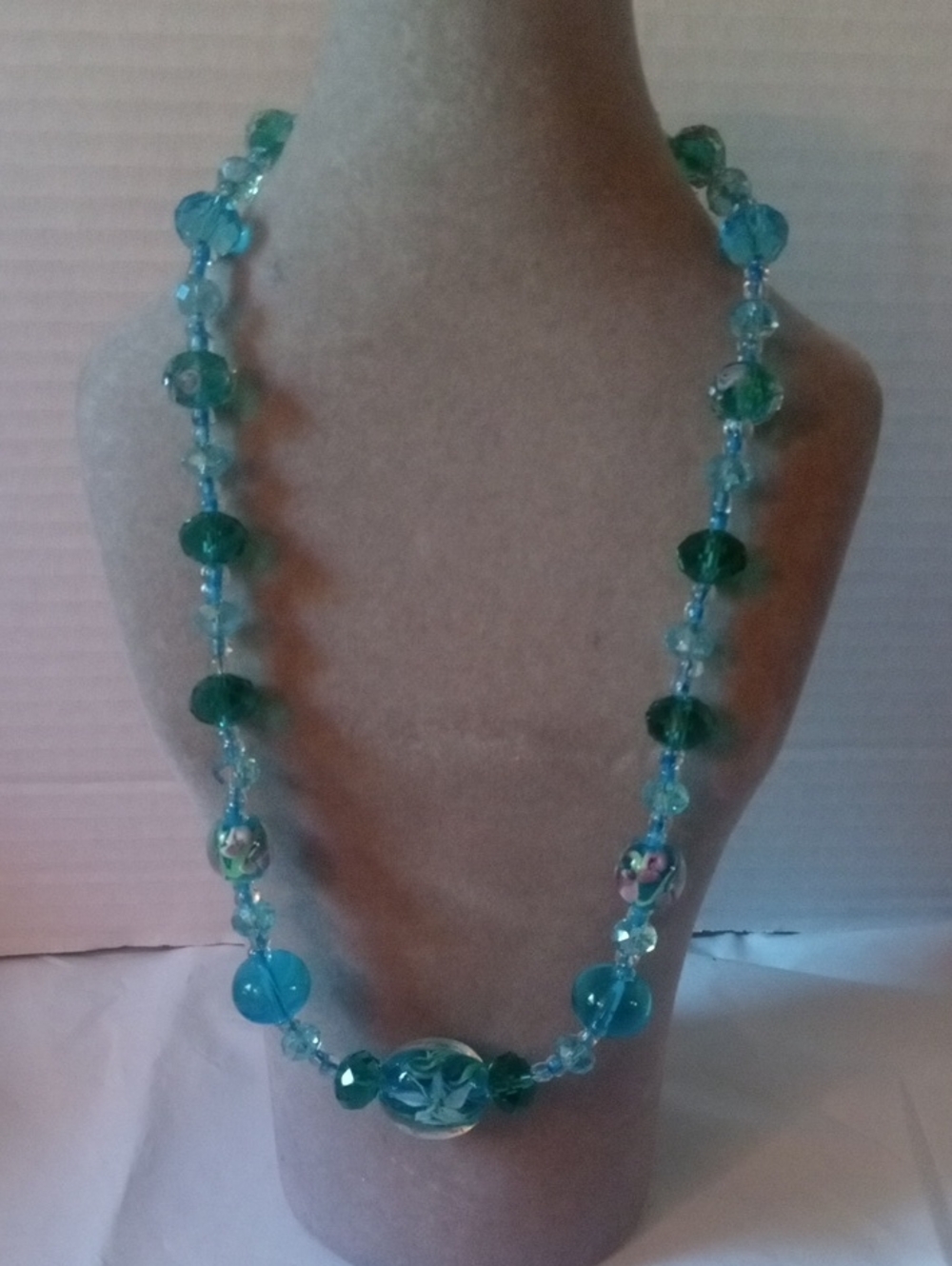 Crystal And Murano Glass Bead Necklace .